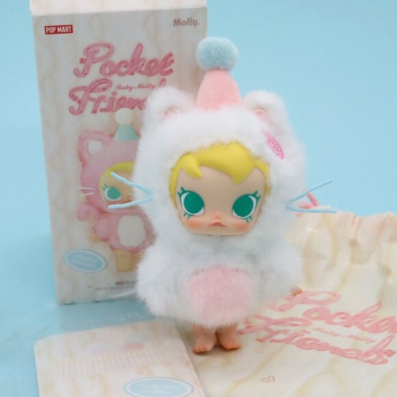 Baby Molly Pocket Friends White Cat Plush Keychain Pet My Head Pop Mart Open Box - Picture 1 of 10